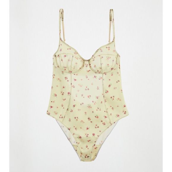 Zara Intimates & Sleepwear Zara Floral Satin Effect Bodysuit Sea
